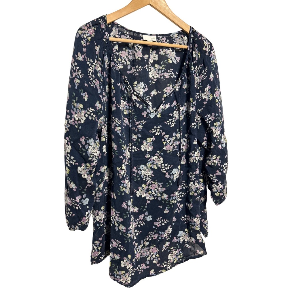 J. Jill Blue Floral Gossamer Tasseled Peasant‎ Top Women's Sz XL Retail: $139